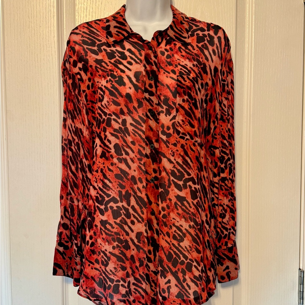 All Saints Animal Print Long Sleeve Button up Blouse